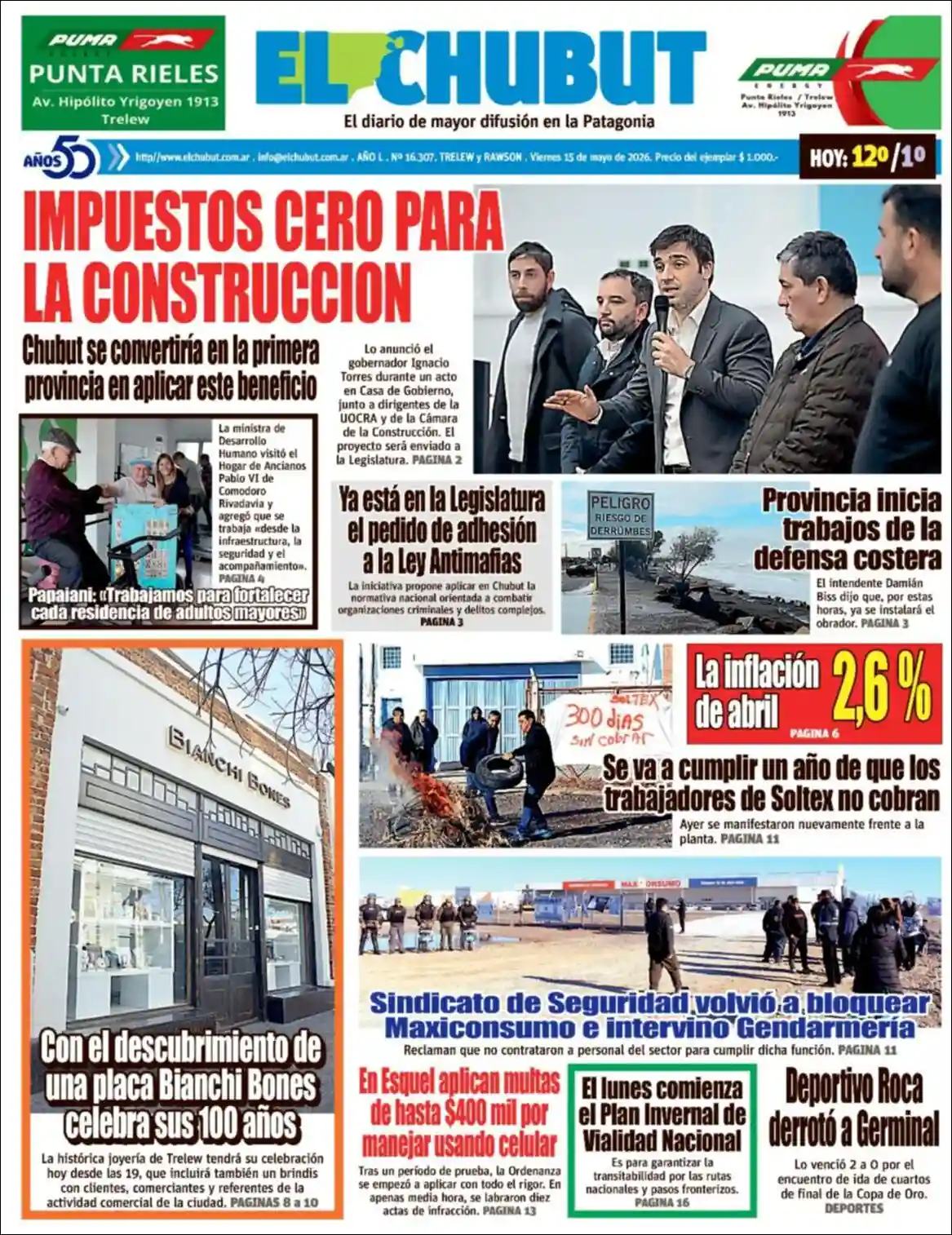 Estudios Max | DIARIO CAMPO LA DULCE - Tapa del diario El Chubut